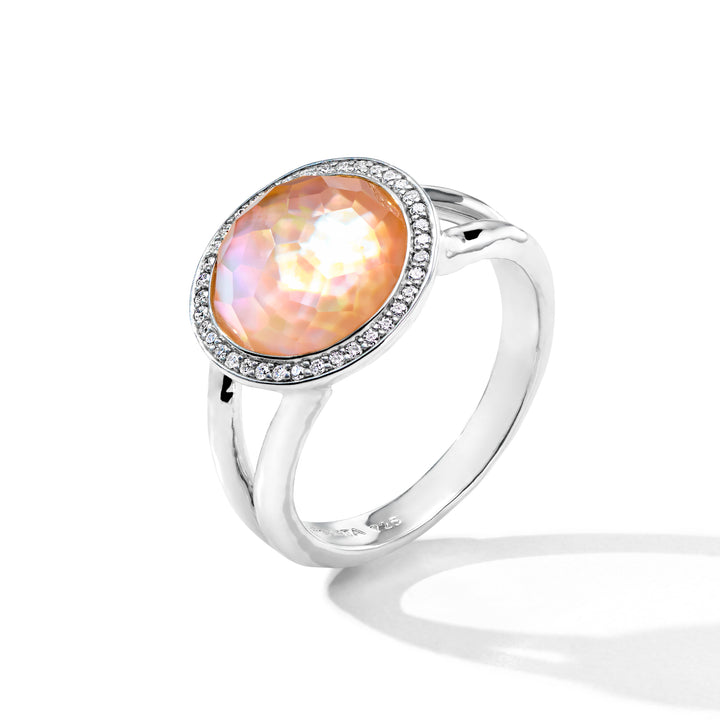 Pink Mother-of-Pearl Sterling Silver Mini Lollipop Ring with Diamond Halo - Side Angle | IPPOLITA