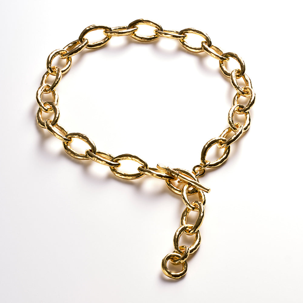 Short Hammered Bastille Link Necklace in Sterling Silver 18
