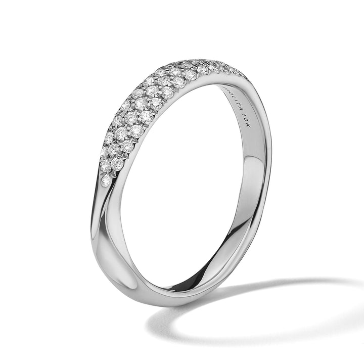 18K White Gold Diamond Squiggle Band Ring - Side Angle | IPPOLITA