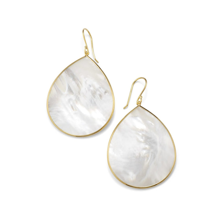 White Mother-of-Pearl 18K Gold Jumbo Stone Teardrop Earrings - Product View | IPPOLITA