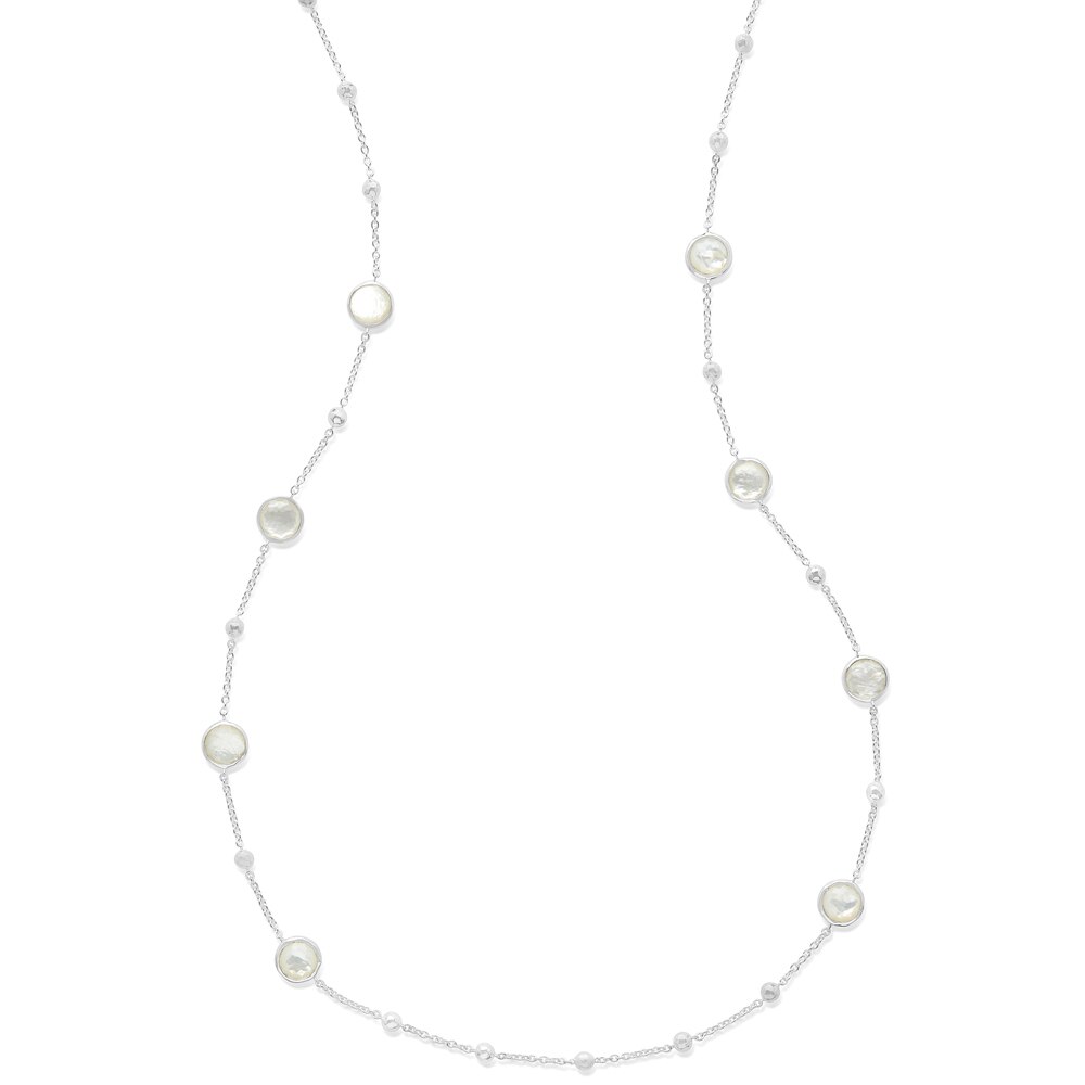 Mother-of-Pearl 925 Silver Ball & Stone Station Necklace - Full Length View | IPPOLITA