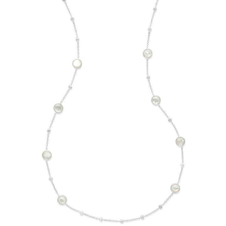 Mother-of-Pearl 925 Silver Ball & Stone Station Necklace - Full Length View | IPPOLITA