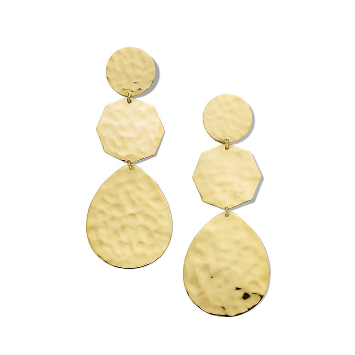 18K Gold Hammered Multi-Shape Drop Earrings - Front View, Three Geometric Plates | IPPOLITA