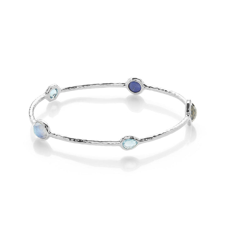 Blue Multi-Stone Sterling Silver 5-Stone Bangle - Front View | IPPOLITA