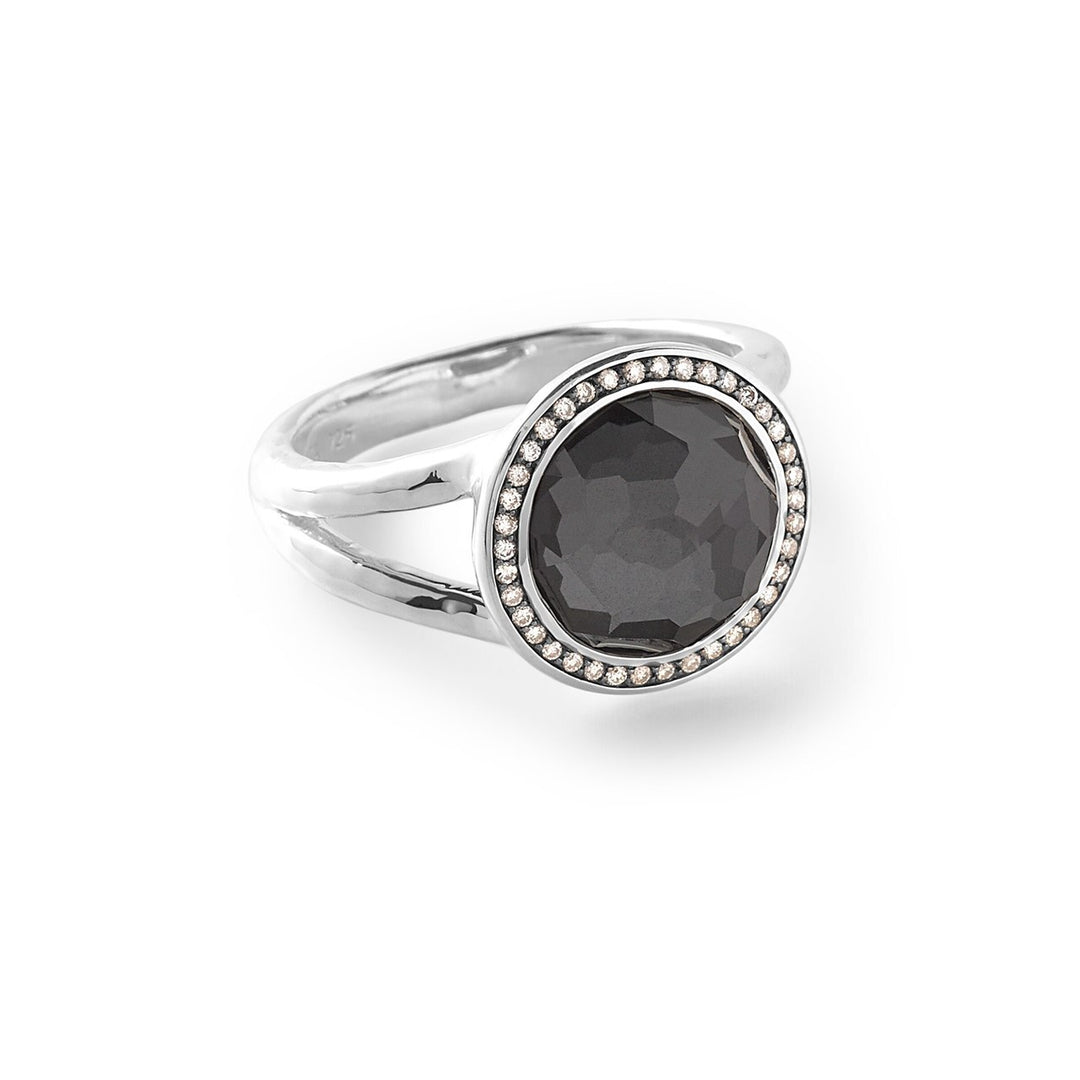 Hematite Sterling Silver Mini Lollipop Ring with Champagne Diamond Halo - Front View | IPPOLITA
