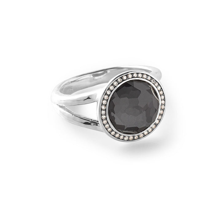 Hematite Sterling Silver Mini Lollipop Ring with Champagne Diamond Halo - Front View | IPPOLITA
