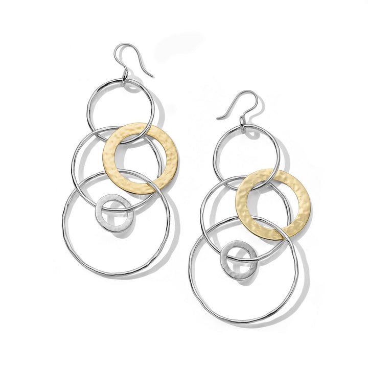 Mixed Metal Hammered Jet Set Earrings - Interlocking Circles Front View | IPPOLITA