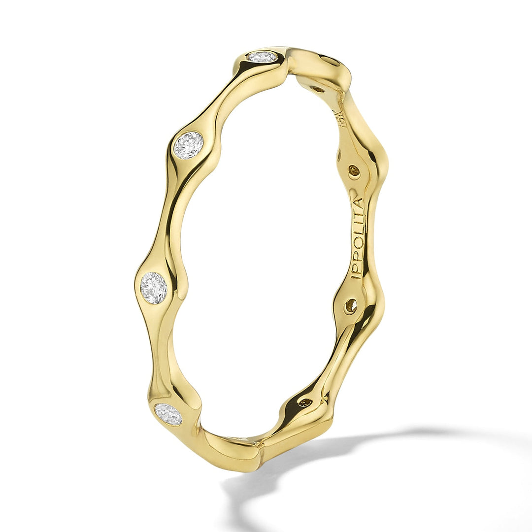 18K Gold 9-Stone Station Skinny Band Ring with Diamonds - Side Profile | IPPOLITA