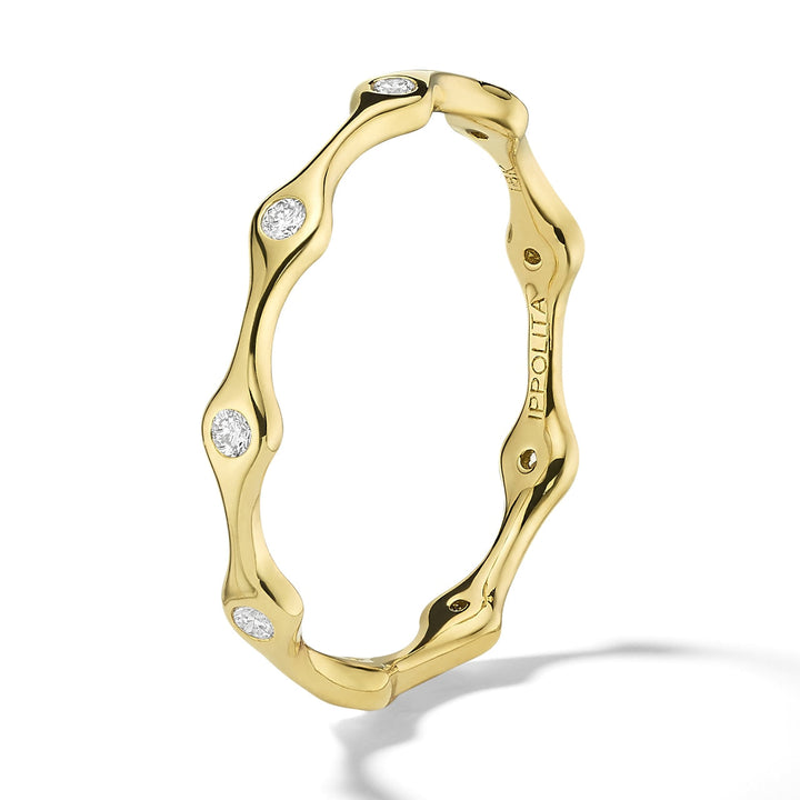 18K Gold 9-Stone Station Skinny Band Ring with Diamonds - Side Profile | IPPOLITA