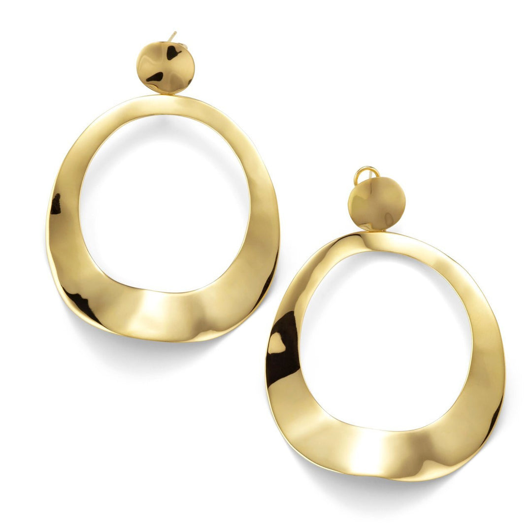 18K Gold Goddess Earrings with Hammered Finish - Front View | IPPOLITA