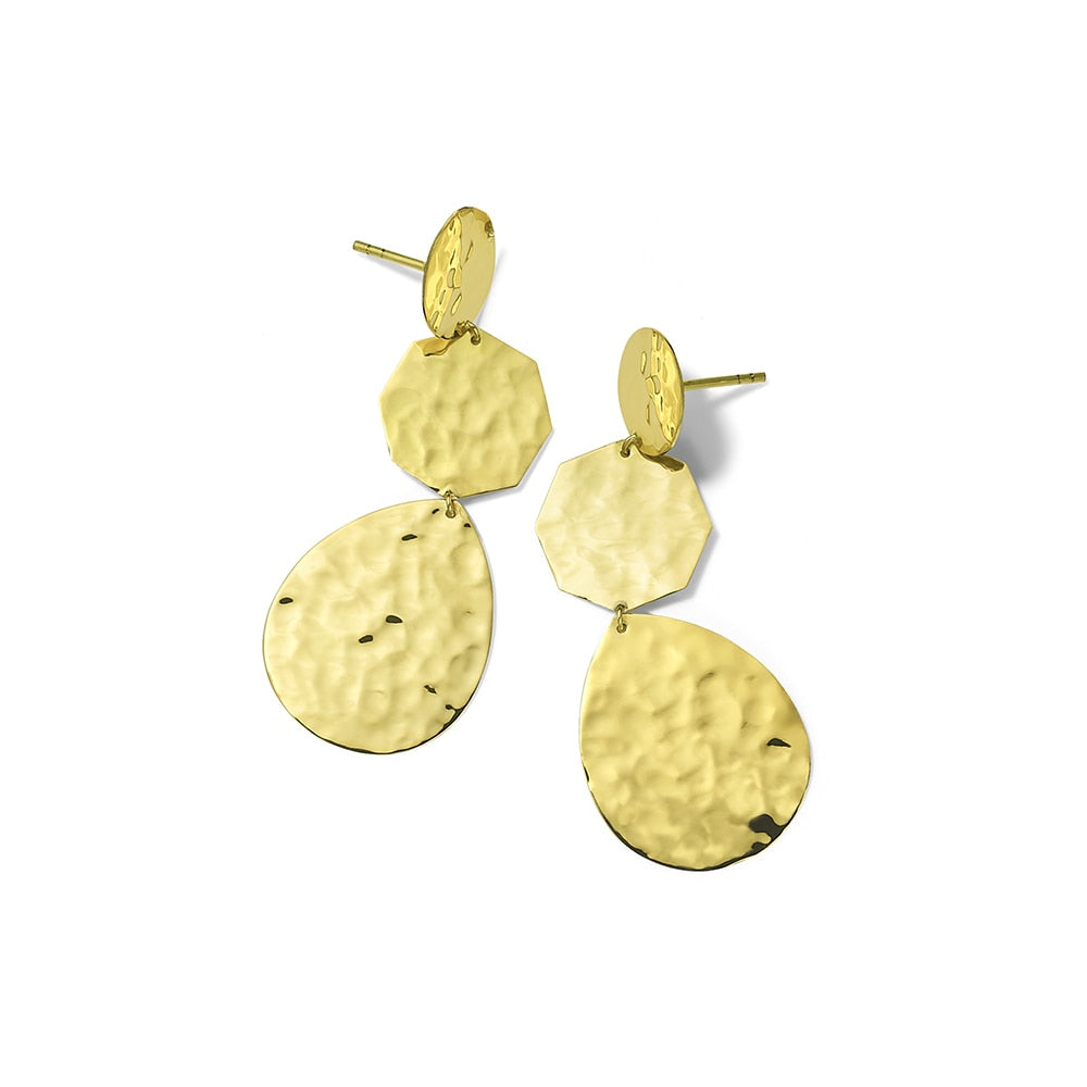18K Gold Hammered Sculptural Drop Earrings - Post Back Detail, Angled View | IPPOLITA