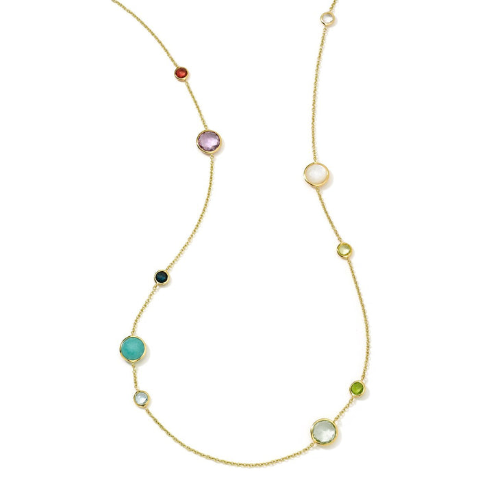 18K Gold Multi-Gemstone Station Necklace - Front View | IPPOLITA