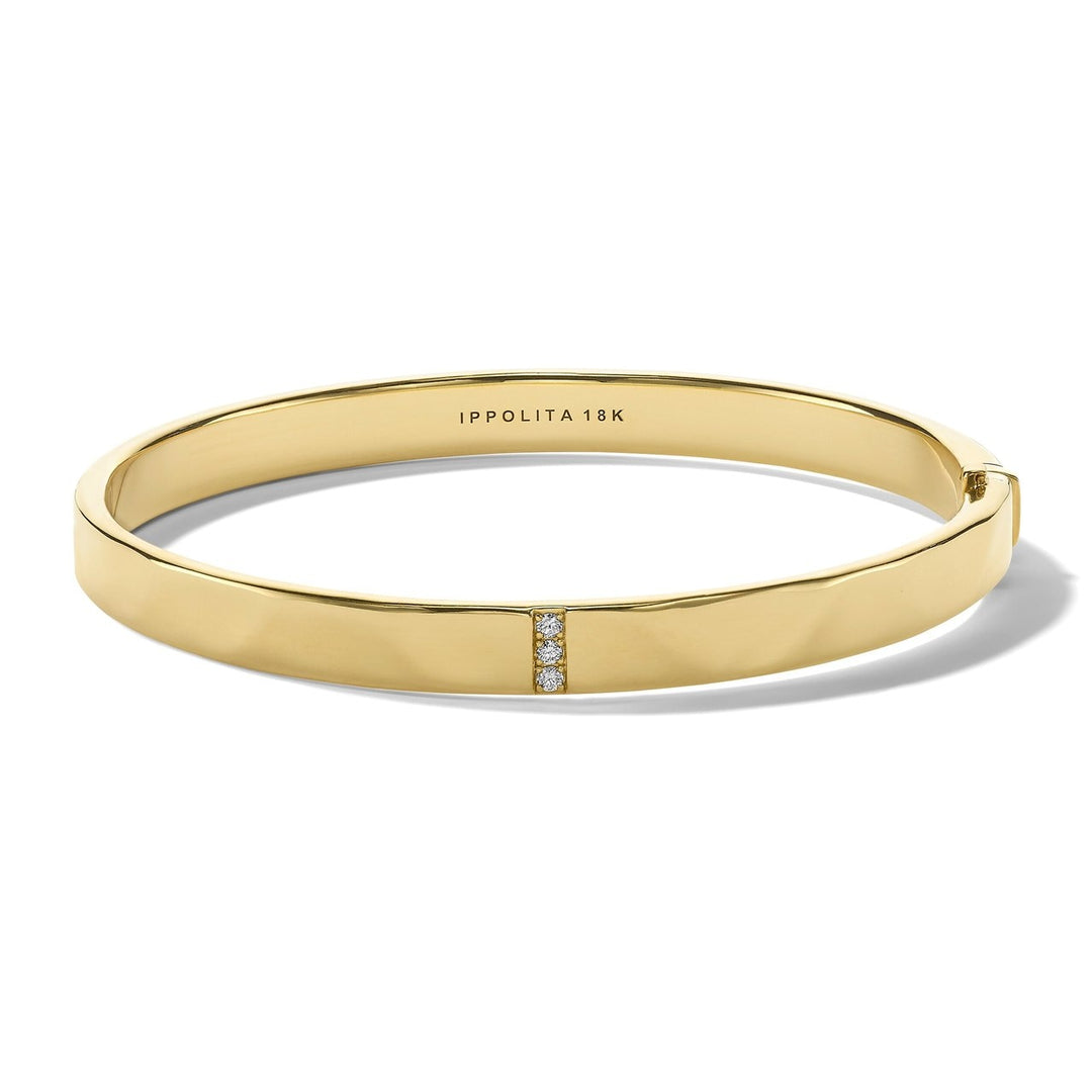 18K Gold Hinged Bangle Bracelet with Diamond Detail - Interior Mark View | IPPOLITA