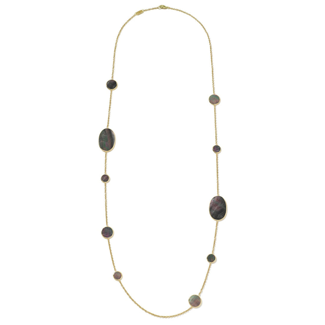 Black Mother-of-Pearl 18K Gold Long Station Necklace - Flat Lay | IPPOLITA