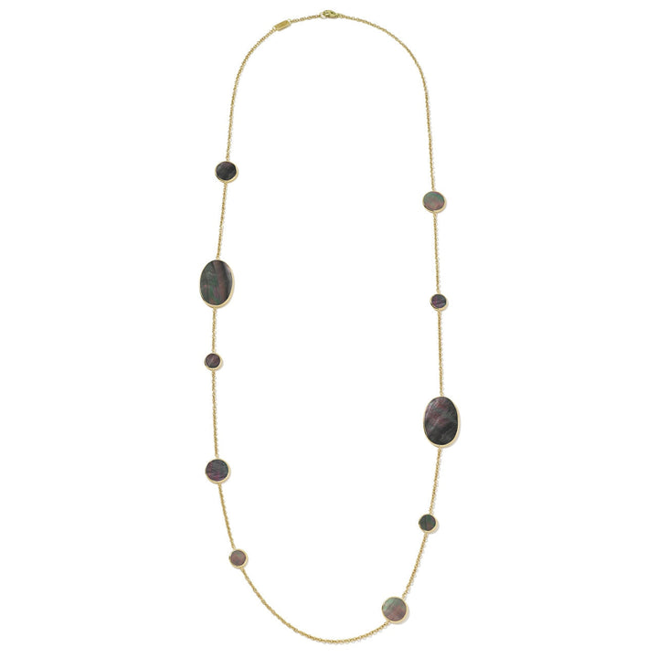 Black Mother-of-Pearl 18K Gold Long Station Necklace - Flat Lay | IPPOLITA
