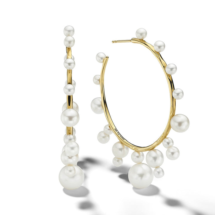 18K Gold Pearl Hoop Earrings - Profile View with Shadows | IPPOLITA