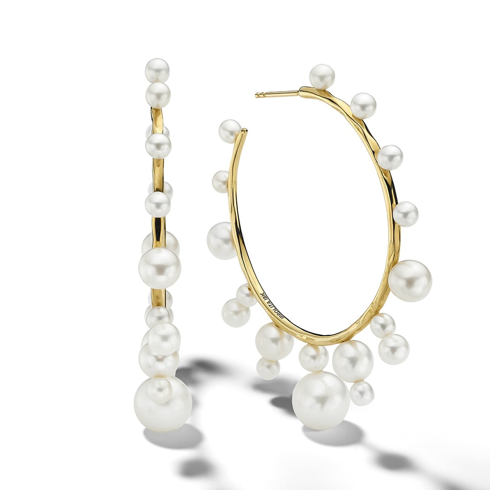 Gold Pearl Radiating Hoops - Side Angle with Depth | IPPOLITA