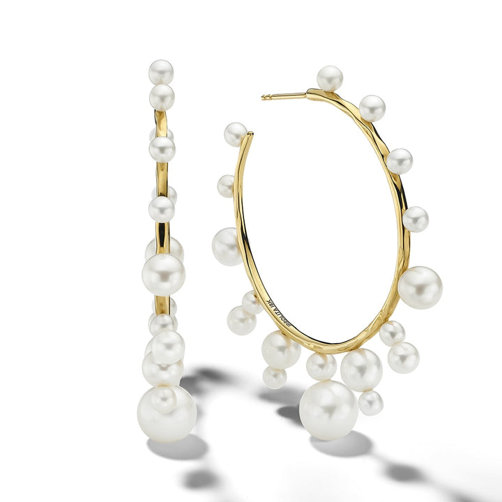 Gold Pearl Radiating Hoops - Side Angle with Depth | IPPOLITA