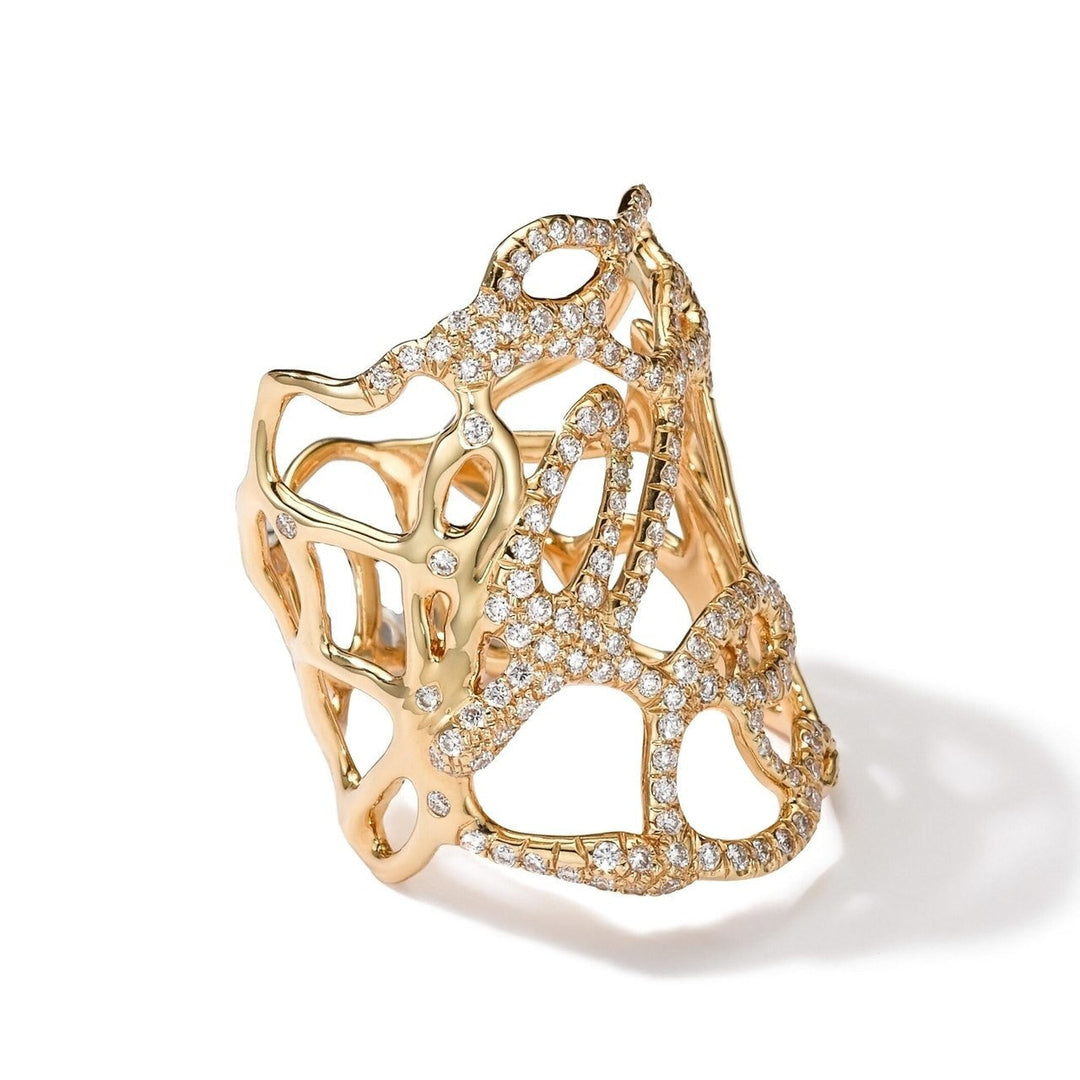 18K Yellow Gold Pavé Drizzle Ring with Diamond Web - Angled View | IPPOLITA