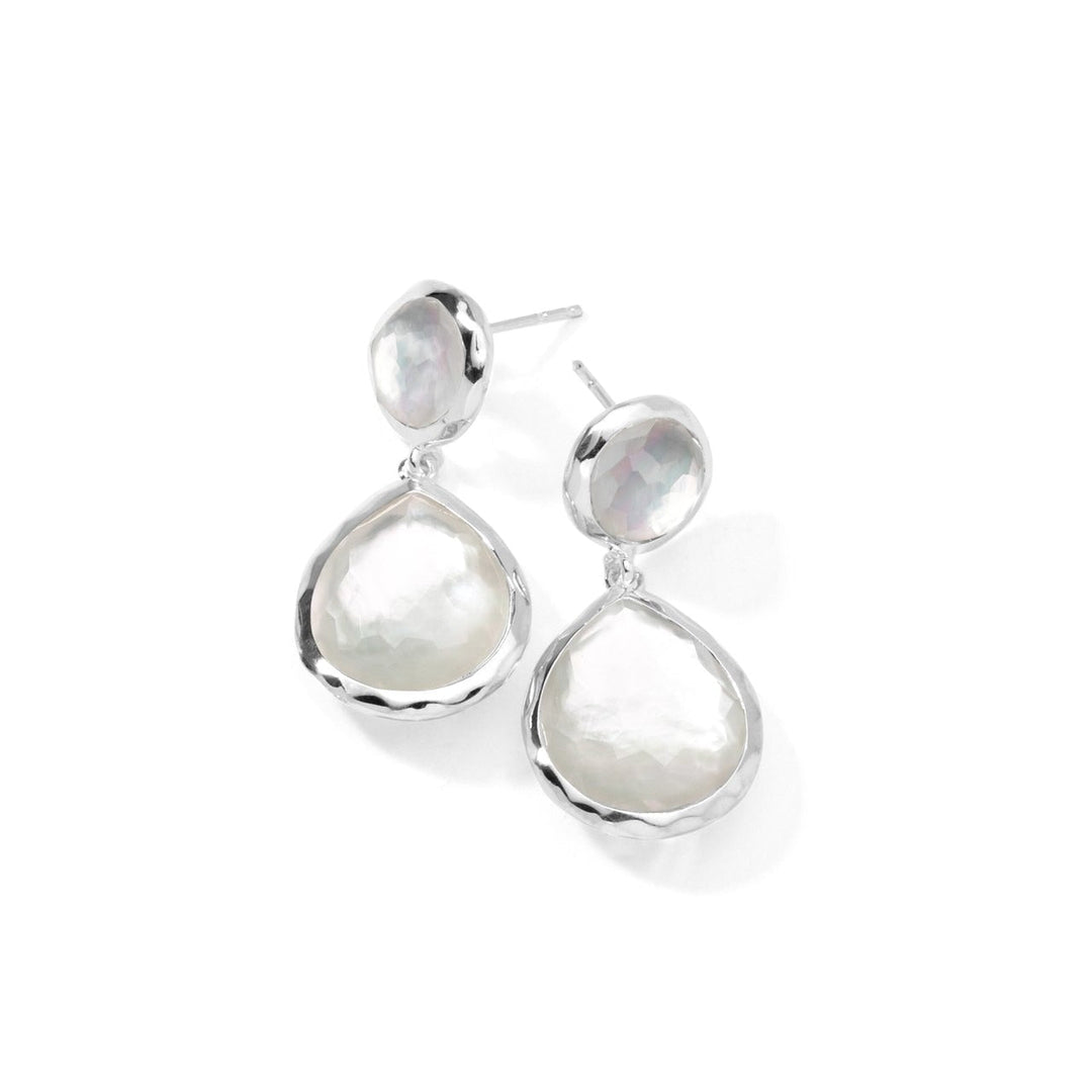 Mother-of-Pearl Sterling Silver 2-Stone Snowman Post Earrings - Front Detail | IPPOLITA