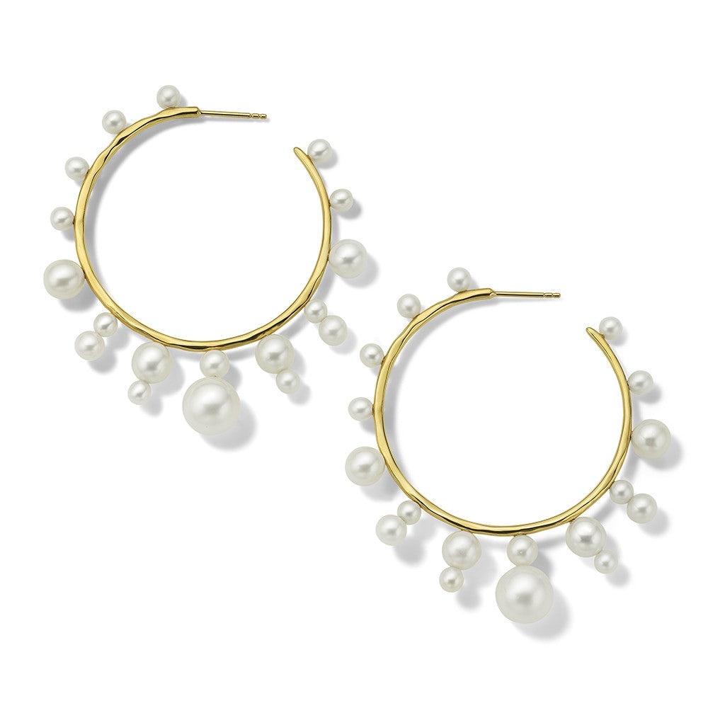 18K Gold Radiating Hoop Earrings with Freshwater Pearls - Front View | IPPOLITA
