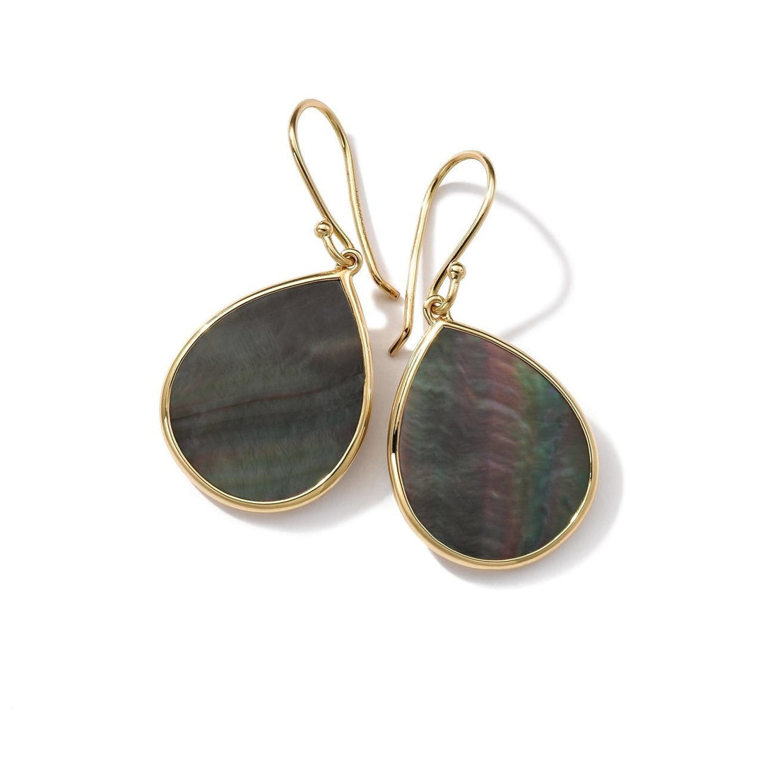Black Shell 18K Gold Small Stone Teardrop Earrings - Product View | IPPOLITA