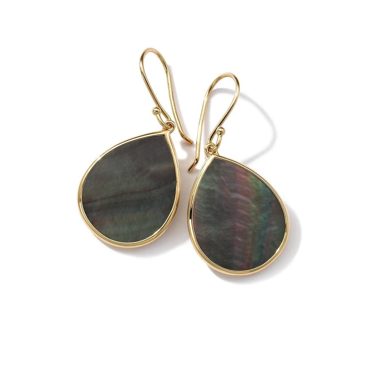 Black Shell 18K Gold Small Stone Teardrop Earrings - Product View | IPPOLITA