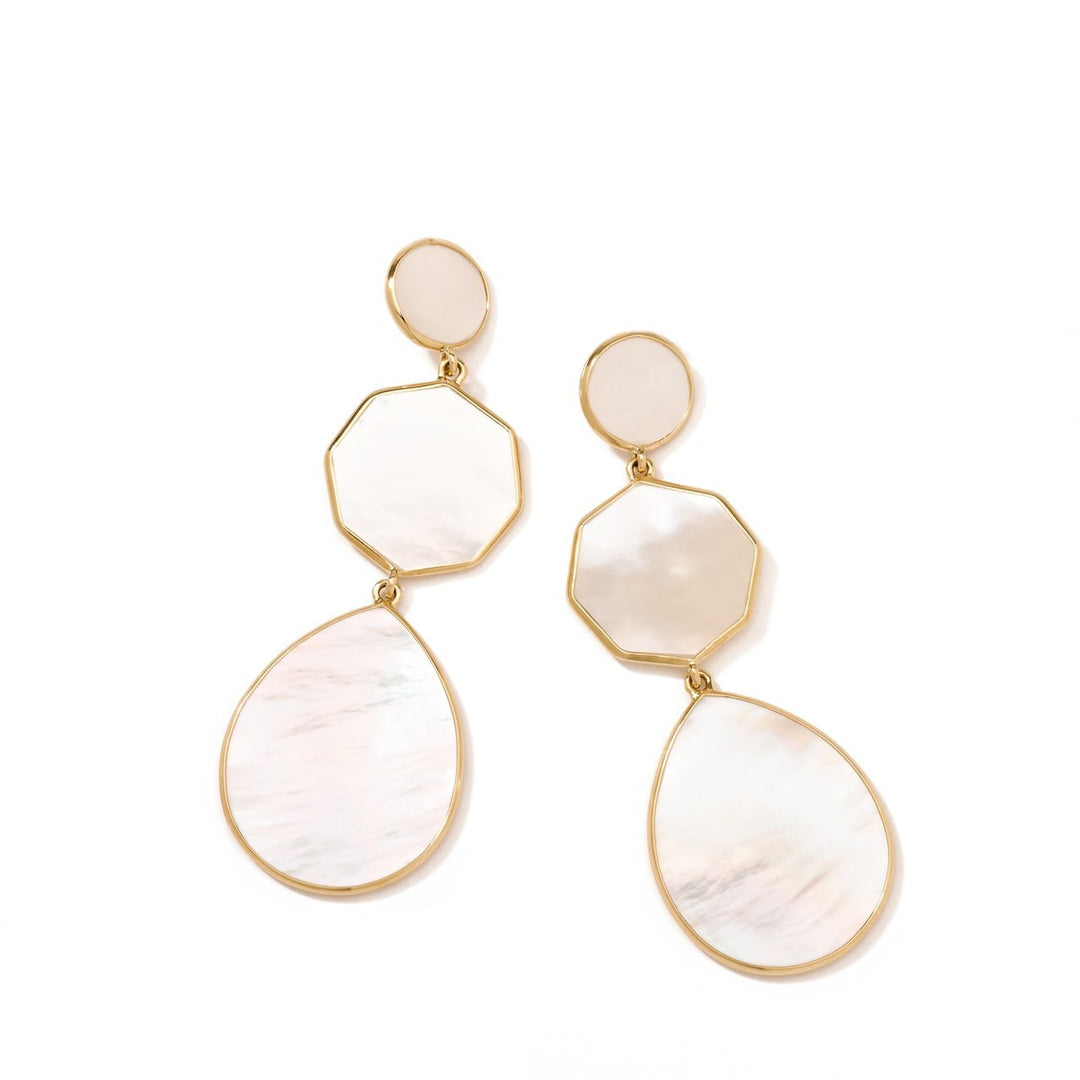 18K Gold Mother-of-Pearl Crazy 8's 3-Stone Drop Earrings - Front View | IPPOLITA