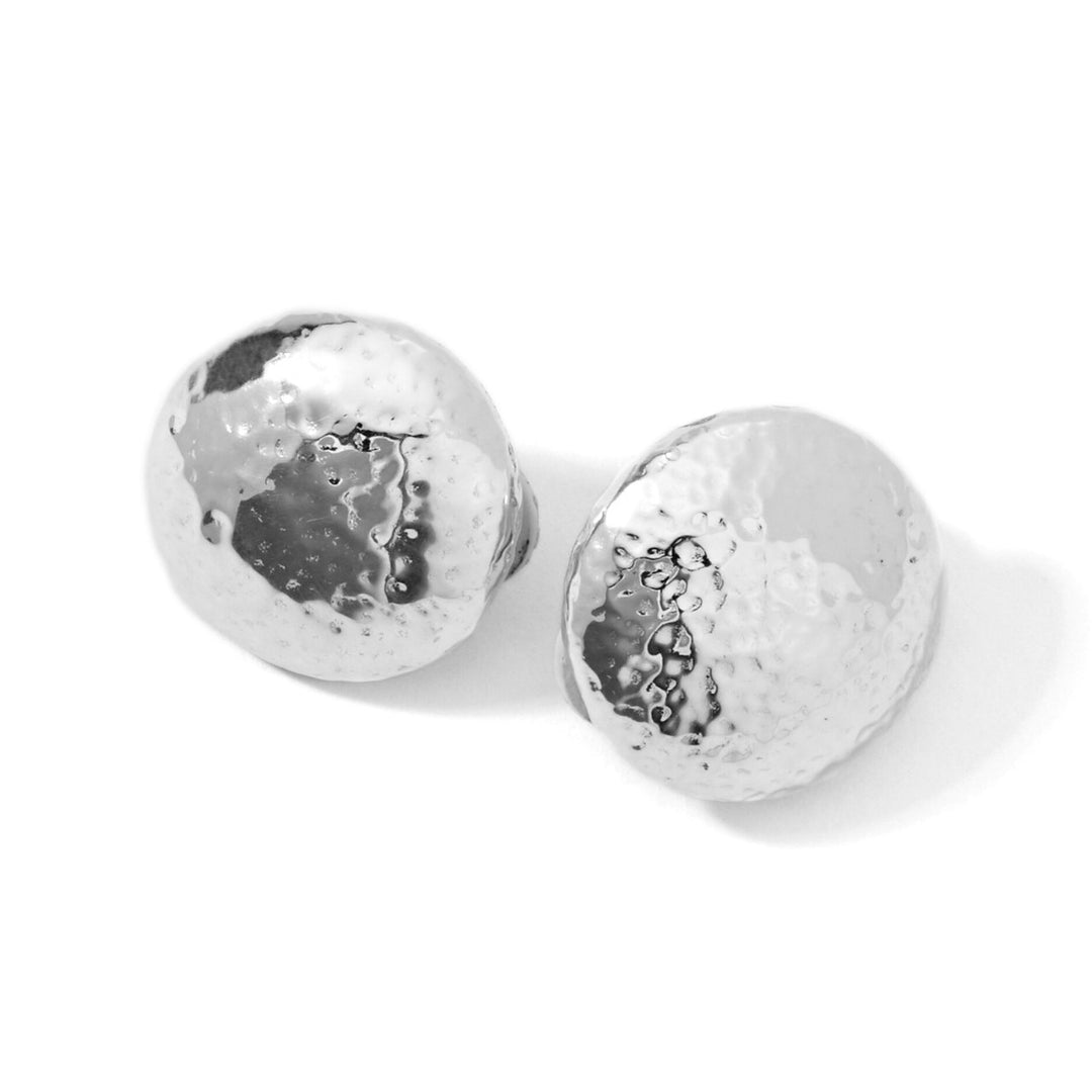 Silver Hammered Button Stud Clip Earrings - Product View | IPPOLITA
