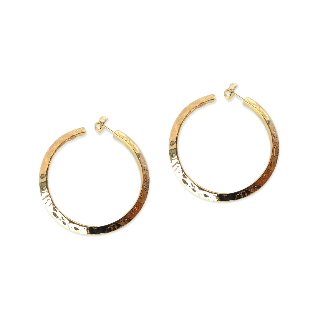Hammered Surface Large Knife Edge Wavy Hoop Earrings