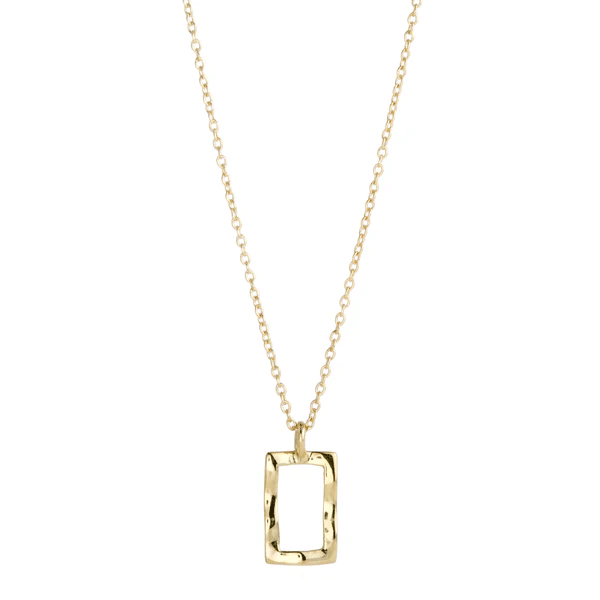 18K Gold Hammered Open Rectangle Pendant Necklace - Front View | IPPOLITA