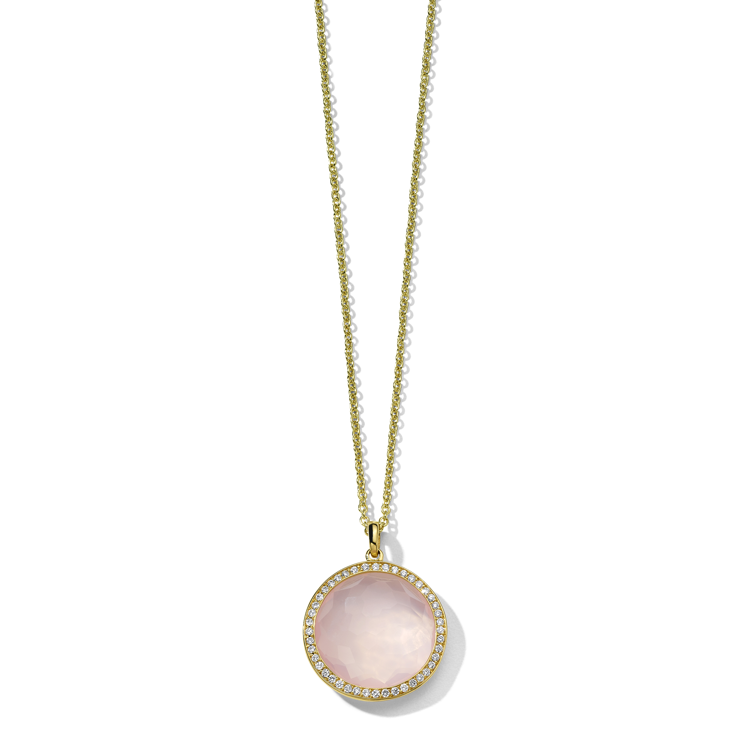 Rose Quartz Medium Pendant Necklace in 18K Gold with Diamonds